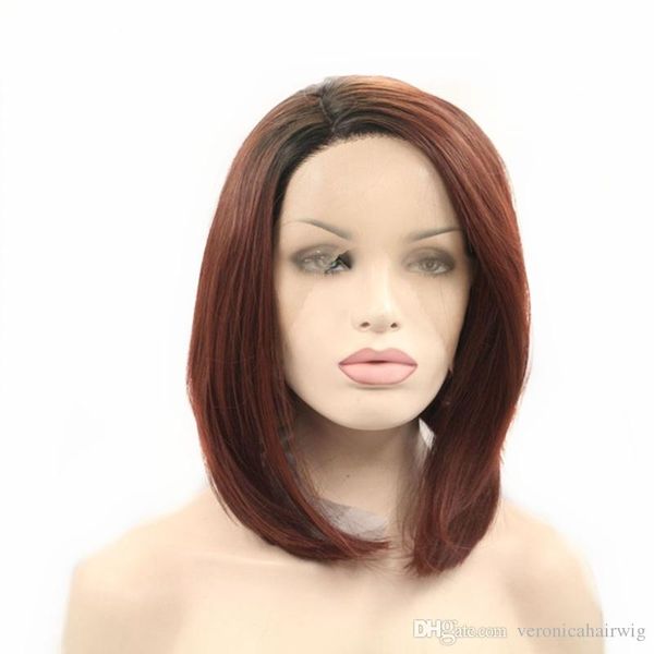 Two Tones 14inch Ombre Brown Short Bob Wigs Glueless Synthetic