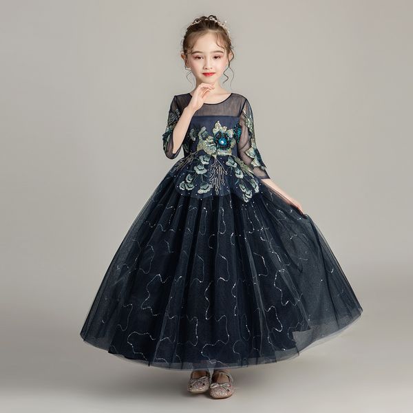 

wedding dress for girls vestidos de noche ornate princess party ball gown girls clothes first communion kids costume dress, Red;yellow