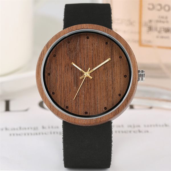 

new fashion 2019 wood watch men casual quartz women's genuine leather wristwatch simple round wooden timepieces gifts unisex, Slivery;brown