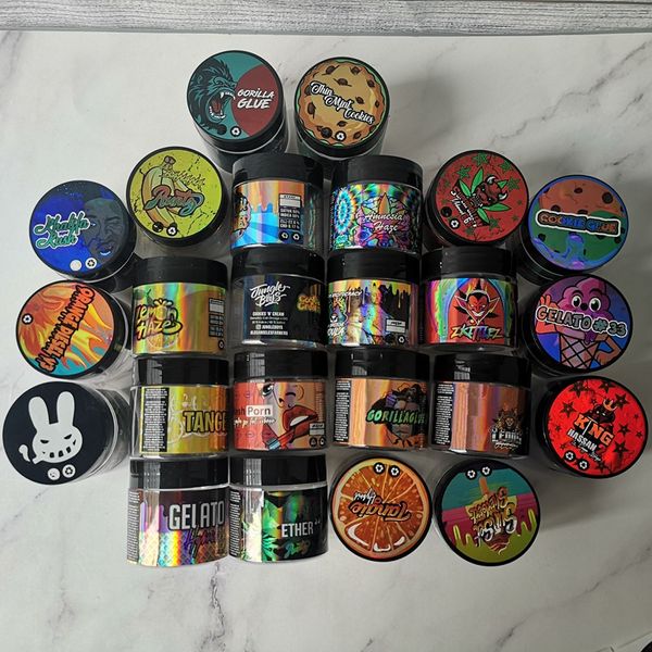 

mix 24 types hologram sticker with 3.5 gram 60ml thin mint cookies plastic jar tank dry herb flower container with stickers
