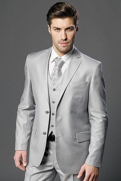 

new design grey groom tuxedos notch lapel two button groomsmen mens wedding tuxedos popular man 3 piece suit(jacket+pants+vest+tie) 129, Black;gray
