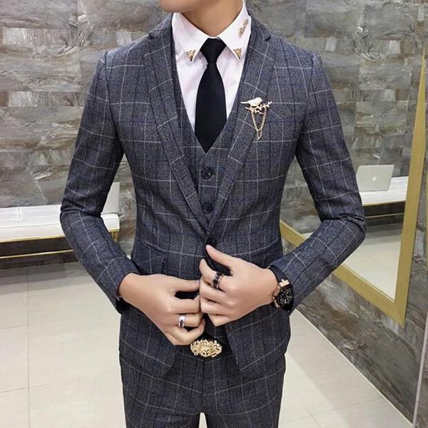 2018 plaid männer Anzüge Jacken + Hosen + Westen Mode 2018 plaid männer Anzüge Jacken + Hosen + Westen Mode