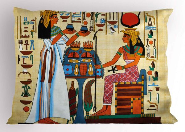 

retro pillow sham design with elements of ancient egyptian history antique artful illustration decorative standard size pillow case