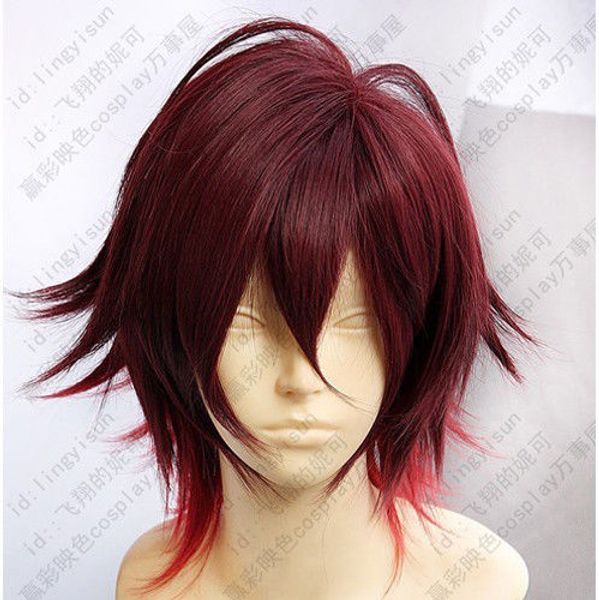 

170 amnesia shin short dark red mix cosplay costume wig wig cap, Black