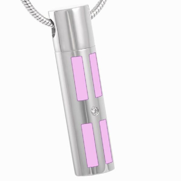 

ijd8380 stainless steel cremation pink cylinder keepsake for ashes urn holds neutral design memorial souvenir necklace jewelry for men, Silver