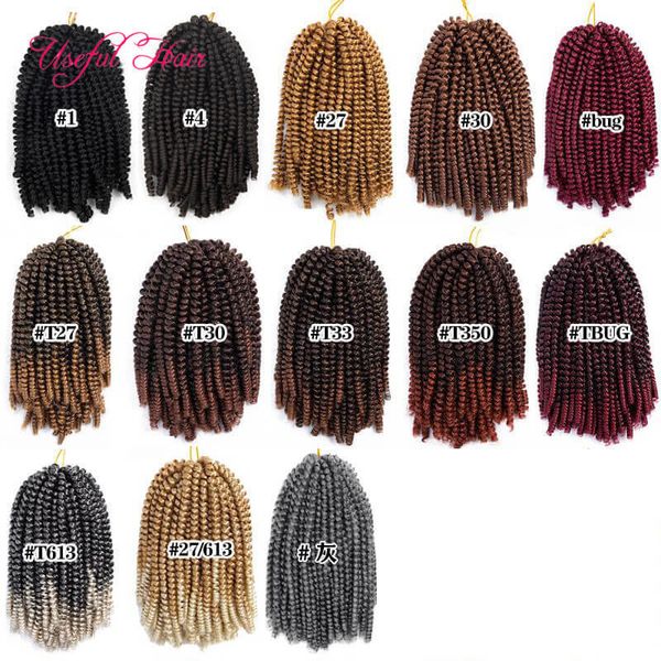 

single spring twist crochet braids hair extensions ombre blonde bouncy hair curly with ombre brown short spring tiwst hair extensions marley, Black;brown