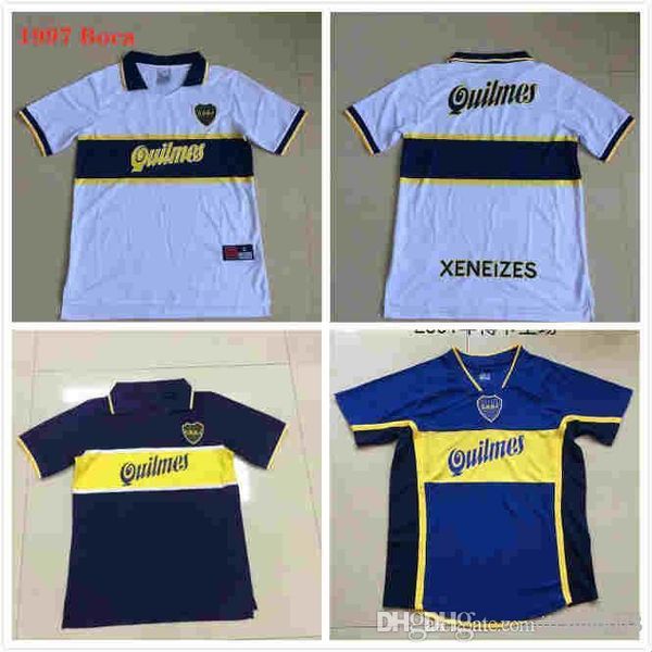 

1997 98 retro classic boca juniors 2000 2001 boca junior retro soccer jersey #10 roman #9 palermo diego maradona riquelme football shirt, Black;yellow