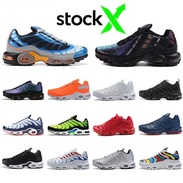 

new style mens tn plus se running shoes triple black white shark hyper blue spray paint scream green men trainer runner sports sneakers