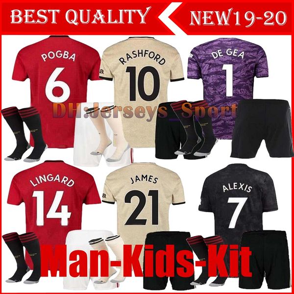 

man kids 19 20 new manchester pogba james united soccer jersey 2019 2020 lingard lukaku rashford football shirt utd uniforms kit, Black