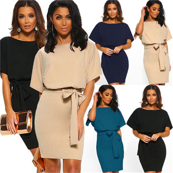 

summer womens casual dresses crew neck short sleeve solid color dresses street style fashion women clothing, Black;gray