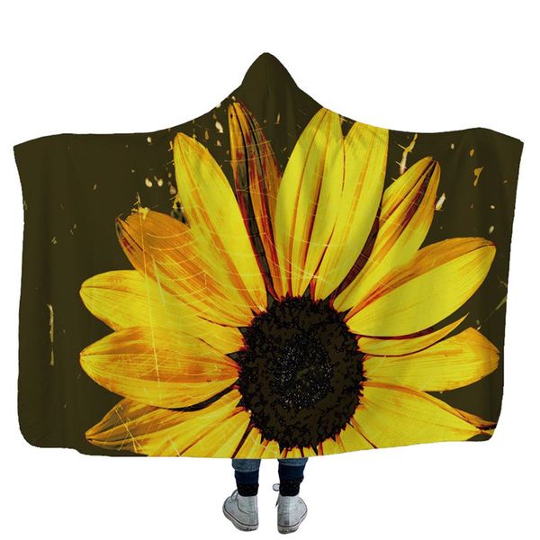 

flowers print winter wearable hoodie blanket soft plush warm cloak blanket for adults kids travel hooded