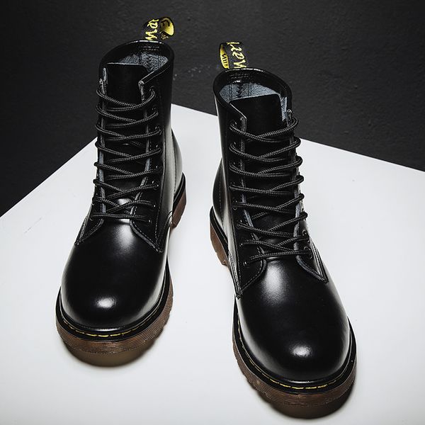 

2019 new brand leather ankle boots autumn winter men's boots fashion motorcycle outdoor working snow men shoes, Black