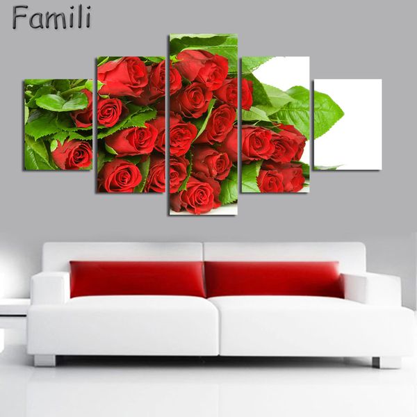 

5panel combined flower paintings purple rose modern wall painting canvas wall art picture unframed canvas painting