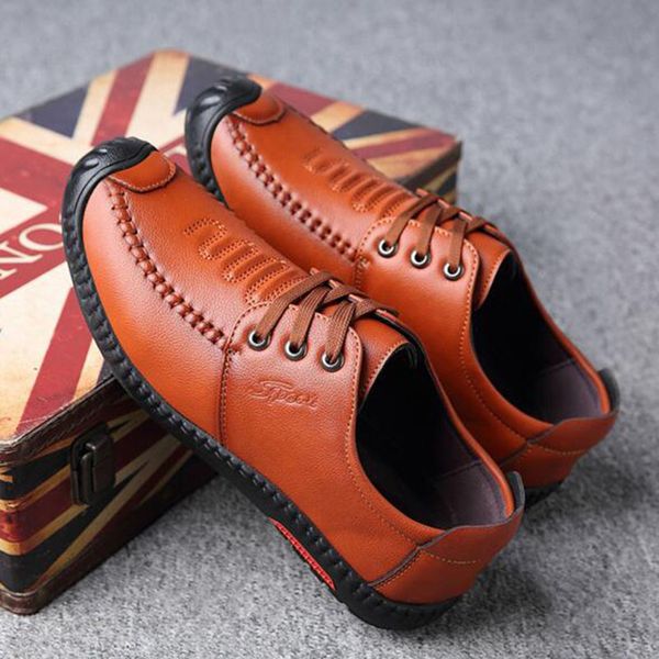 

men breathable comfortable mixed color genuine leather shoes,non-slip massage lace-up lazy shoes spring autumn size 38-44, Black