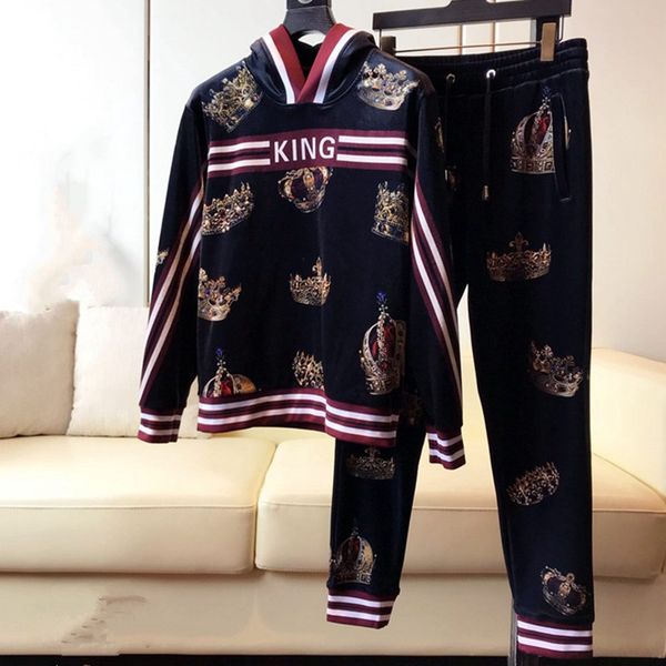 

2019 new fashion arrival crown letter print suit hoodies +pant set for men designer brand clothing tracksuit, Gray