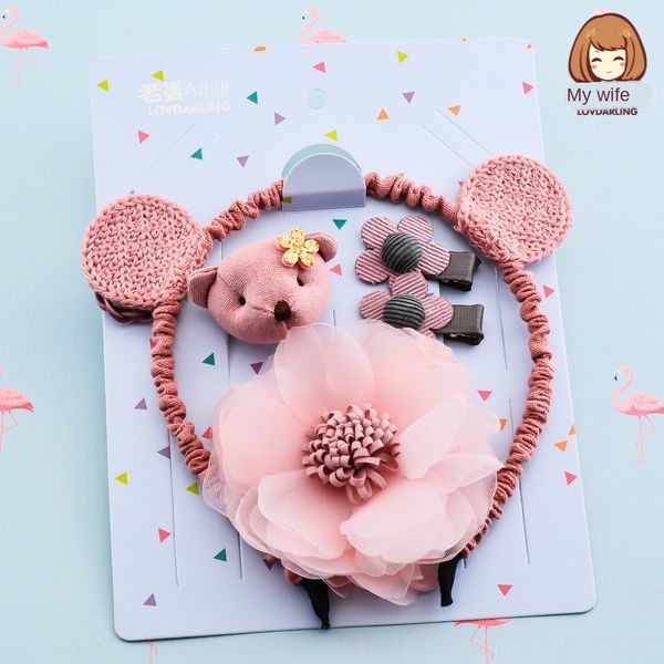 

granny handmade fabric baby bear theme girl children's accessories set hair band hair band holy body gift hairpin, Slivery;white