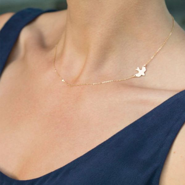 

stainless steel jewelry simple gift for women bird peace dove short women's necklace collarbone chain, Silver