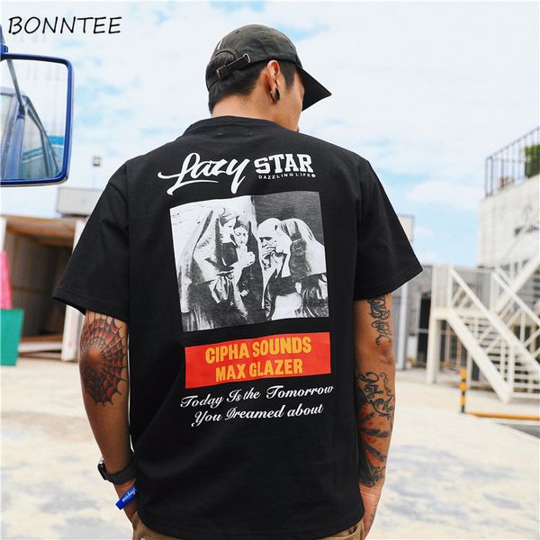 

t-shirts men o-neck letter printed loose soft trendy all-match simple trendy daily t-shirt mens ulzzang tees male fashion, White;black