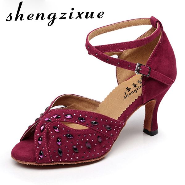 

wuxijiao diamond velvet latin dance shoes female high-heeled summer square dance sandals soft outsoleheel 7.5cm