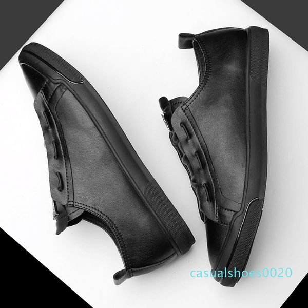 

2019 new men's shoes casual genuine leather male white black flat sneakers lace up shoe man nice platform shoes for men c20