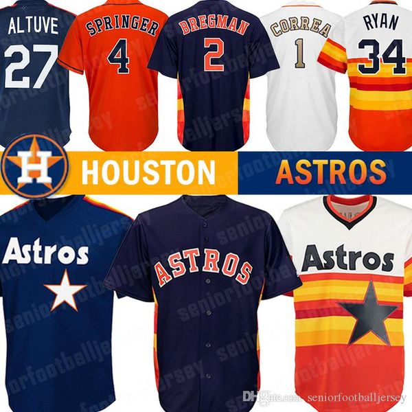 

Houston 27 Jose Altuve Jersey Astros Baseball Jerseys 34 Nolan Ryan 2 Alex Bregman 4 George Springer 1 Correa 5 Bagwell 7 Biggio