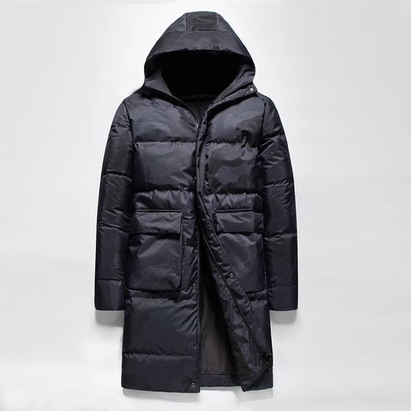 

long white duck down standard men's long winter camouflage down jacket, Black