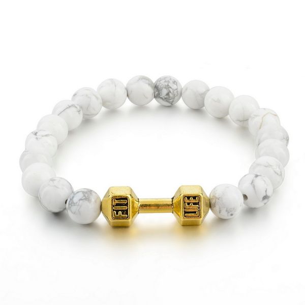 

attractto 2019 8mm natural white green stone beads bracelet for women fashion dumbbell bracelets & bangles pulsera sbr160142, Silver