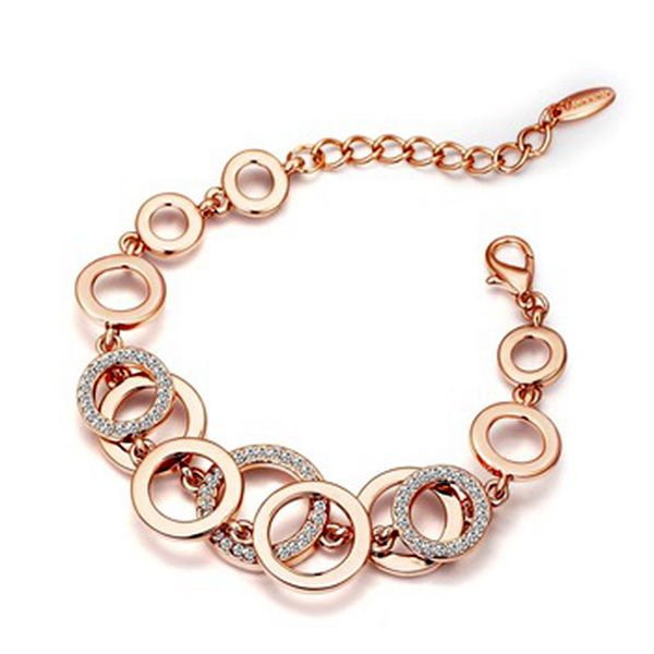 

3pcs Geometric metal Circles Bracelet For Women Rhinestones Paved Double Layer Round Female Wedding Jewelry 3Colors B-447