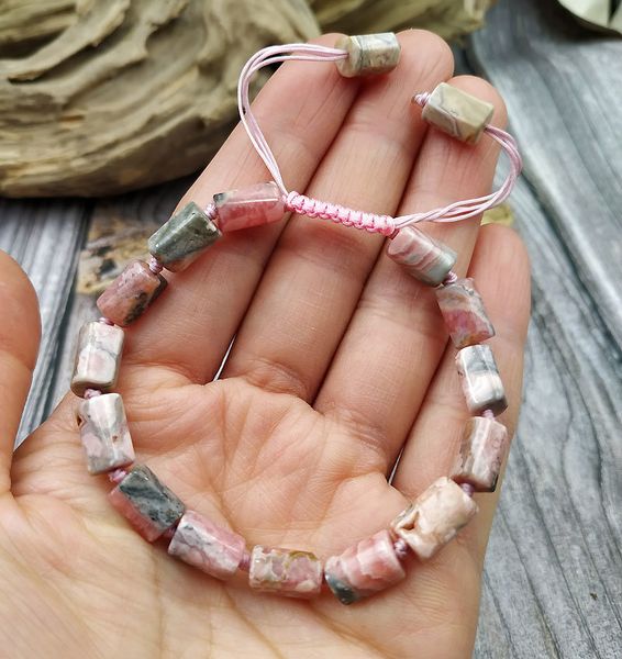 

ya3863 natural argentine rhodochrosites beads cord knot adjustable bracelet, Golden;silver