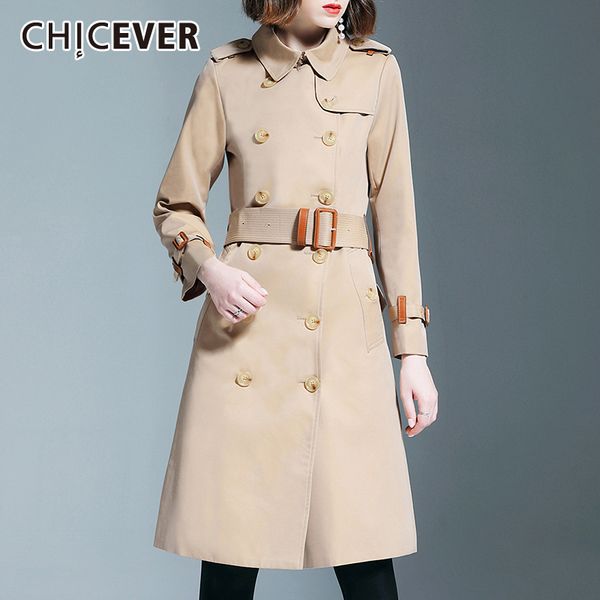 

chicever korean slim women's windbreaker lapel collar long sleeves high waist with sashes casual trench coat female 2019 autumn, Tan;black