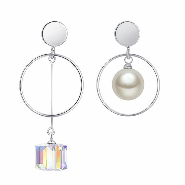 

2019 new crystal s925 silver needle classic square sugar earrings pearl asymmetric jewelry embellished with crystals from swarovski