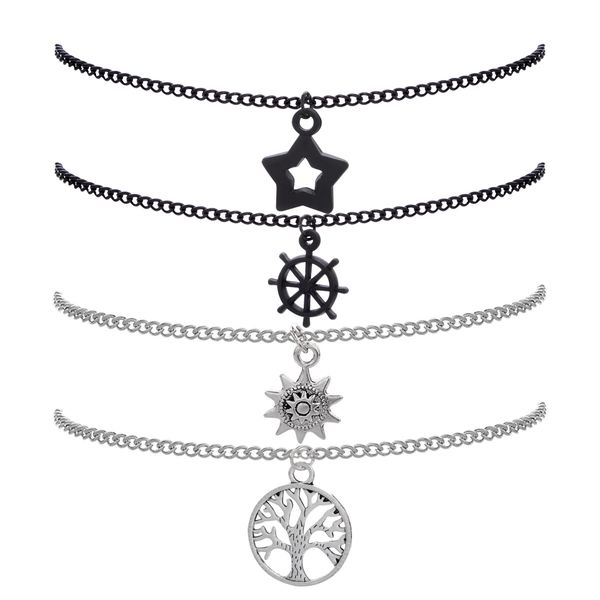 

new trendy mens fashion silver black plated star strands life tree charm bracelet 4 pcs/set