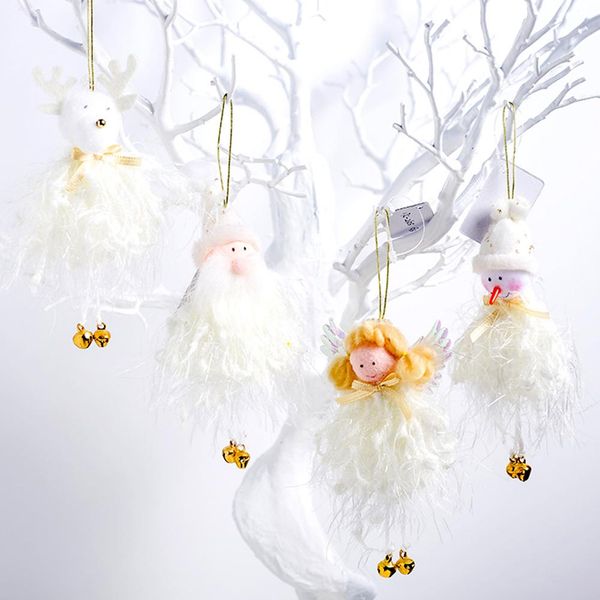 

4pcs christmas plush ornaments xmas hanging decoration santa clause snowman reindeer doll bell christmas decorations for home