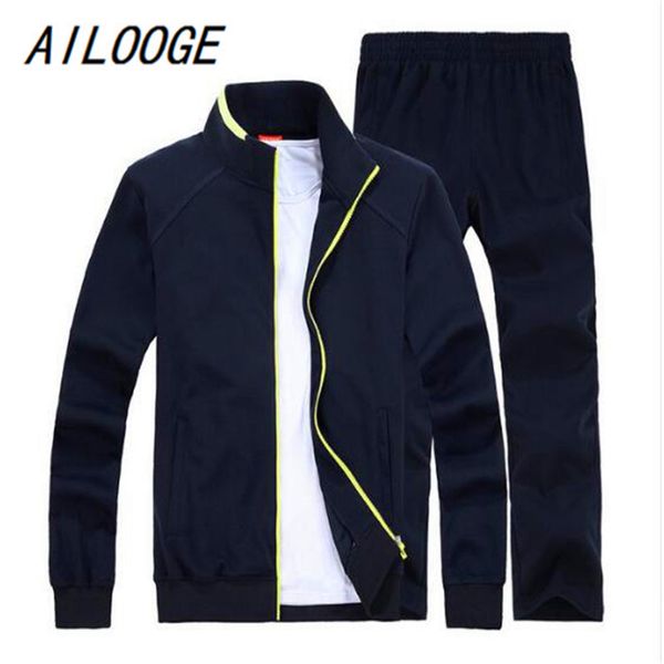 

ailooge 2018 spring autumn men sporting suit set jacket+pant sweatsuit 2 piece set sportswear tracksuit male clothing 8xl, Gray