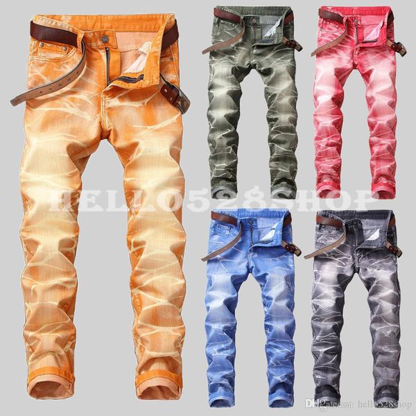 

стильные джинсы штаны мотоциклов байкер мужская straight красочные sweaterwear slim fit joggers стиральная узкие длинные брюки, Blue