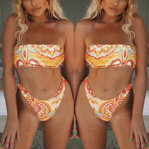 

bikini brazillian 2019 women two piece backless print swimwear set beachwear female swimming biquini maillot de bain femme