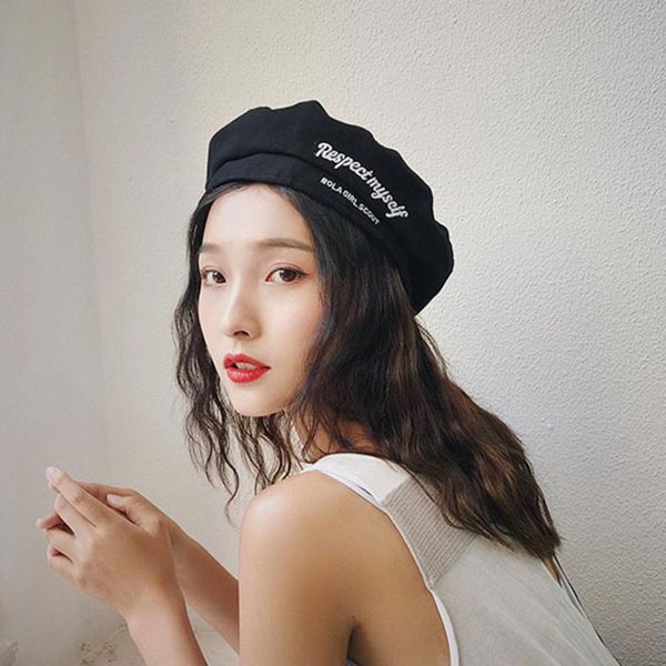 

autumn soft women beret hat casual streetwear girls beret cap female french cap women embroidery letters, Blue;gray