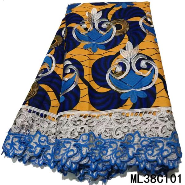 

beautifical african embroidered lace wax fabric 100 cotton african wax lace fabric 6 yards ml38c101-ml38c109, Pink;blue