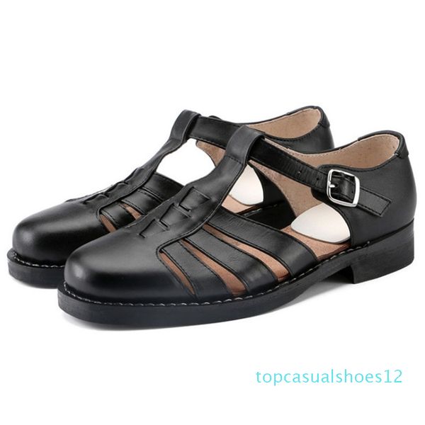 

mens summer shoes genuine leather hollow out buckle sandals classic business sandals gladiator driving mocassin homme plus size t12, Black