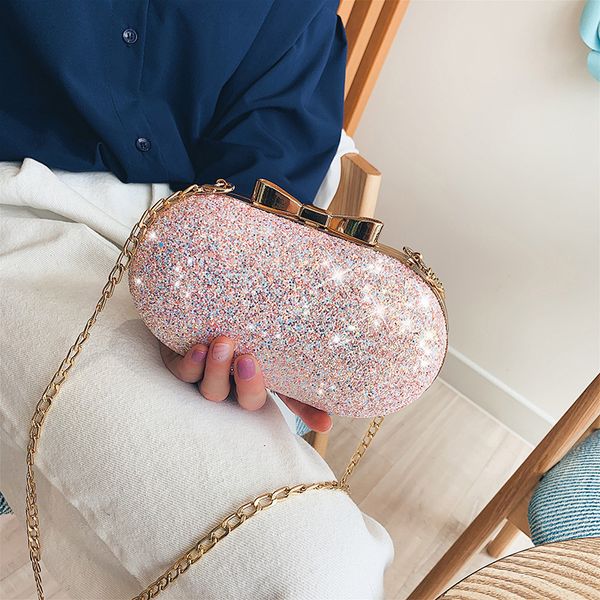 

2020 весна лето женщины вечерняя сумка bling белый розовый черный блестками клатчи длинная цепь телефон макияж плечо сумка посыльного