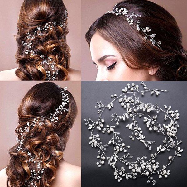 

newly women girl bride wedding faux pearl hair band garland flower headband, Golden;white