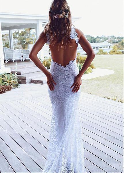 Nuova estate bohemien abito da sposa sexy backless guaina halter alta spaccature in pizzo abiti da sposa spiaggia abiti da sposa su misura256N