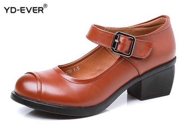 

spring autumn shoes woman 100% genuine leather women pumps lady leather round toe platform shallow mouth shoes size 35-40, Black