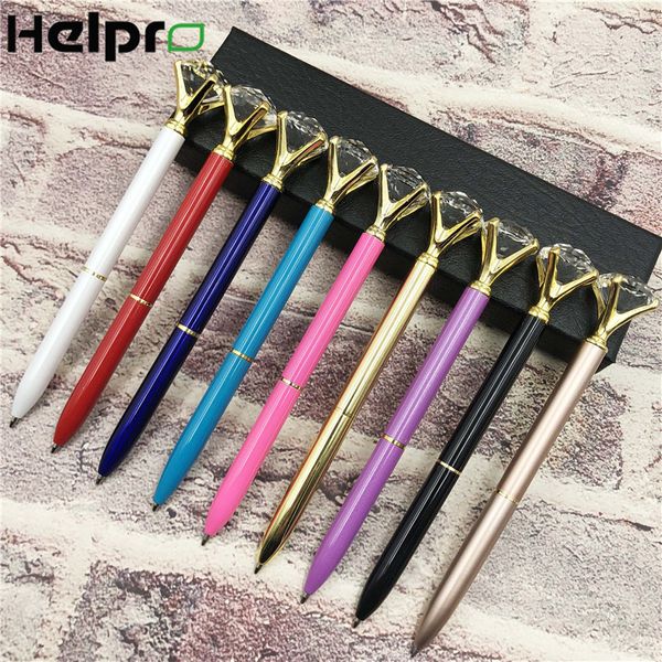 

helpro big diamond ballpoint pen metal ring roller ball pen blue black ink signature school office stationery gift supplies, Blue;orange