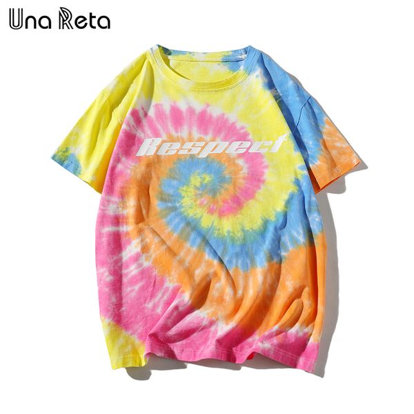 

una reta man t-shirt new summer fashion short sleeve color tie-dye print t shirts harajuku hip hop casual cotto men, White;black