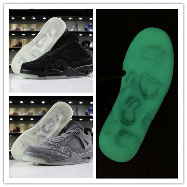 

men 4s basketball shoes glows in the dark kaws x 4 cool black cool grey sports shoes