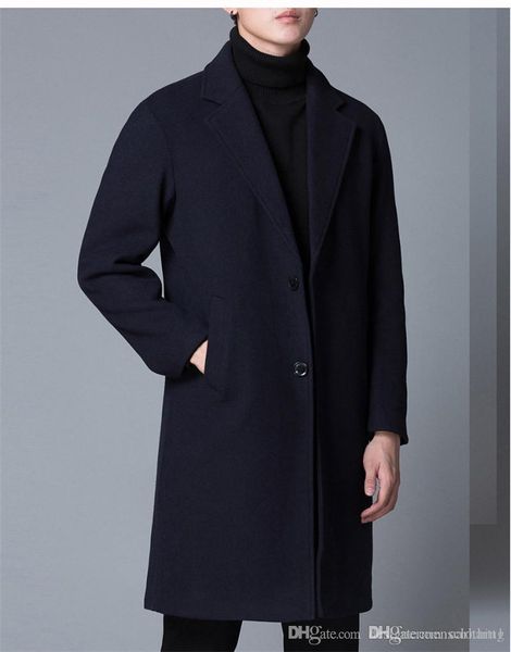 

дизайнер мужчины бленда solid color отворот шея длинный рукав однобортный мужчина расходы casual сыпучей мужская outerwears, Black