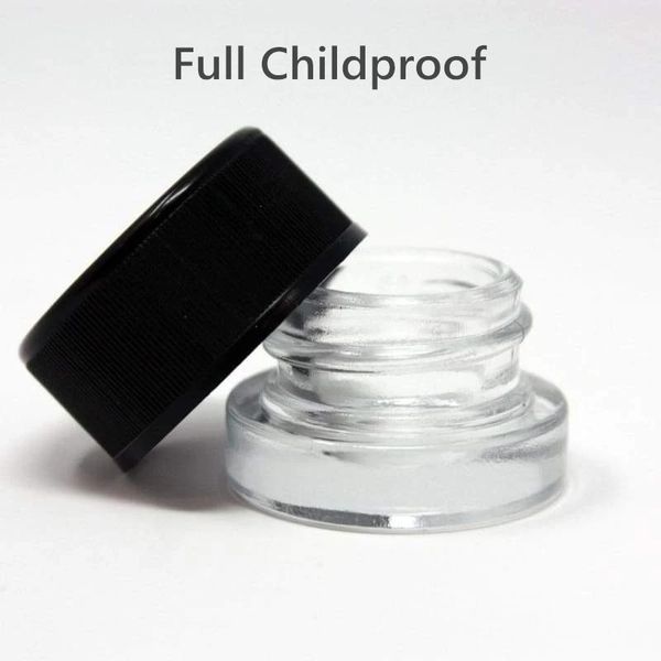 

New Childproof glass jar 5ml 3ml containers concentrate wax oil glass jar dab wax pyrex container extracts jars DHL free ship curevapor