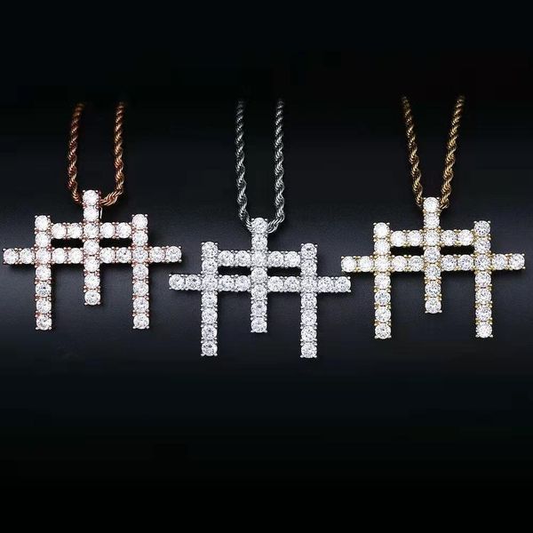 

hip hop iced out cross pendant necklaces for men women luxury designer bing diamond tripe crosses pendant gold chain necklace jewelry gifts, Silver