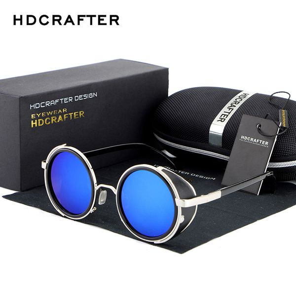 

hdcrafter brand mirror lens steampunk sunglasses new vintage retro sun glasses men round steampunk cyber goggles for men/women, White;black